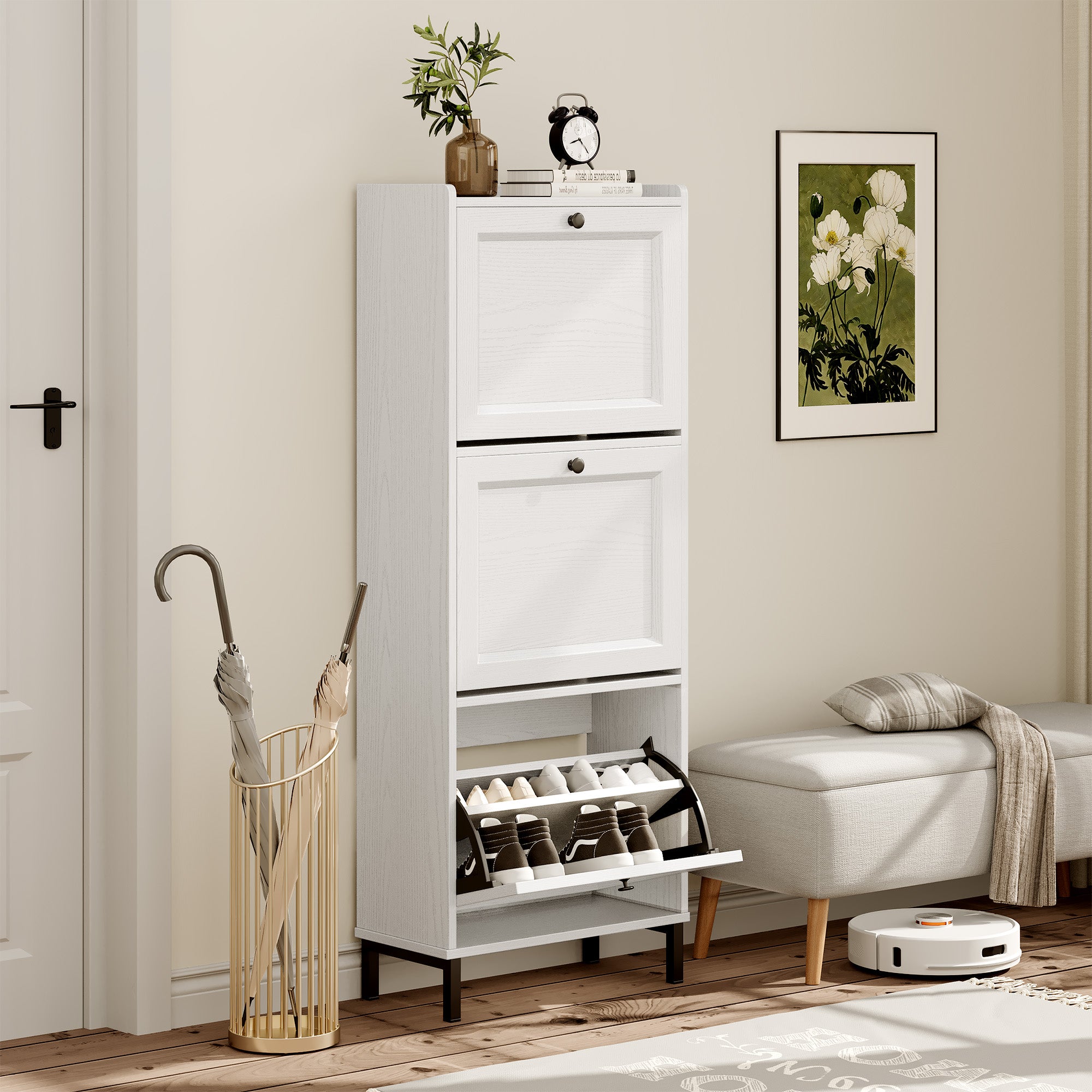 Bealife FS52 Schuhschrank schmal mit 3 Kippladen und Metallfüße