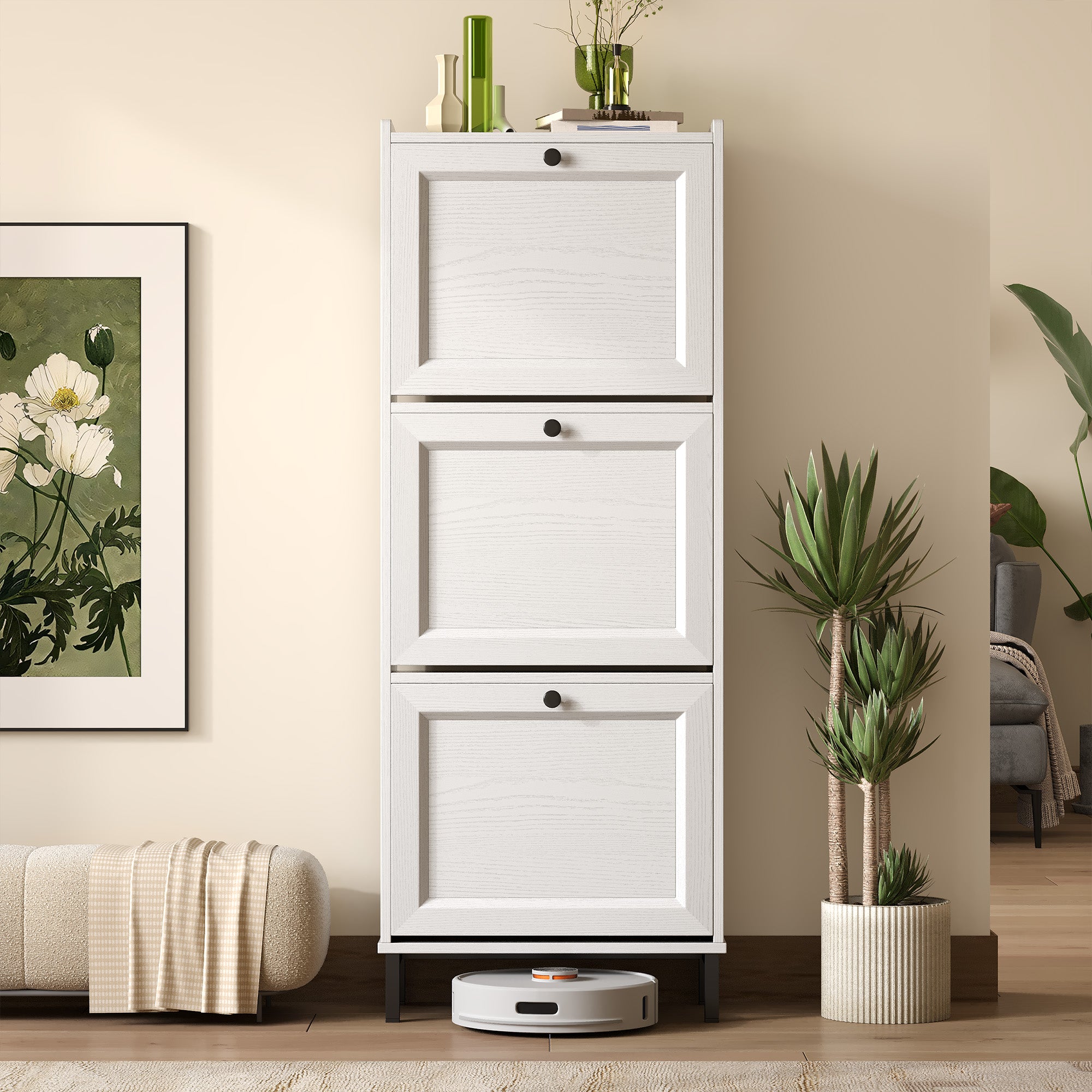 Bealife FS52 Schuhschrank schmal mit 3 Kippladen und Metallfüße