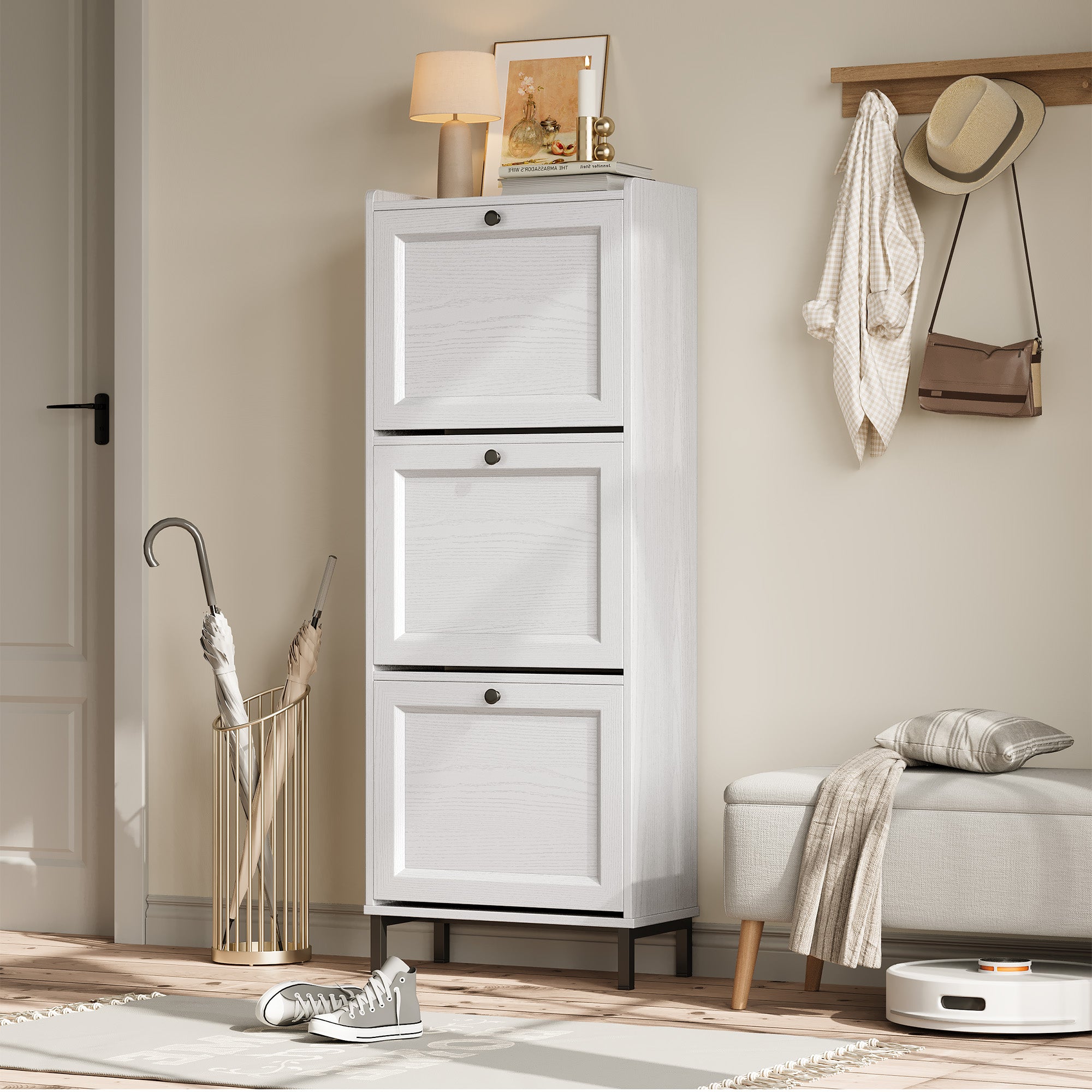 Bealife FS52 Schuhschrank schmal mit 3 Kippladen und Metallfüße