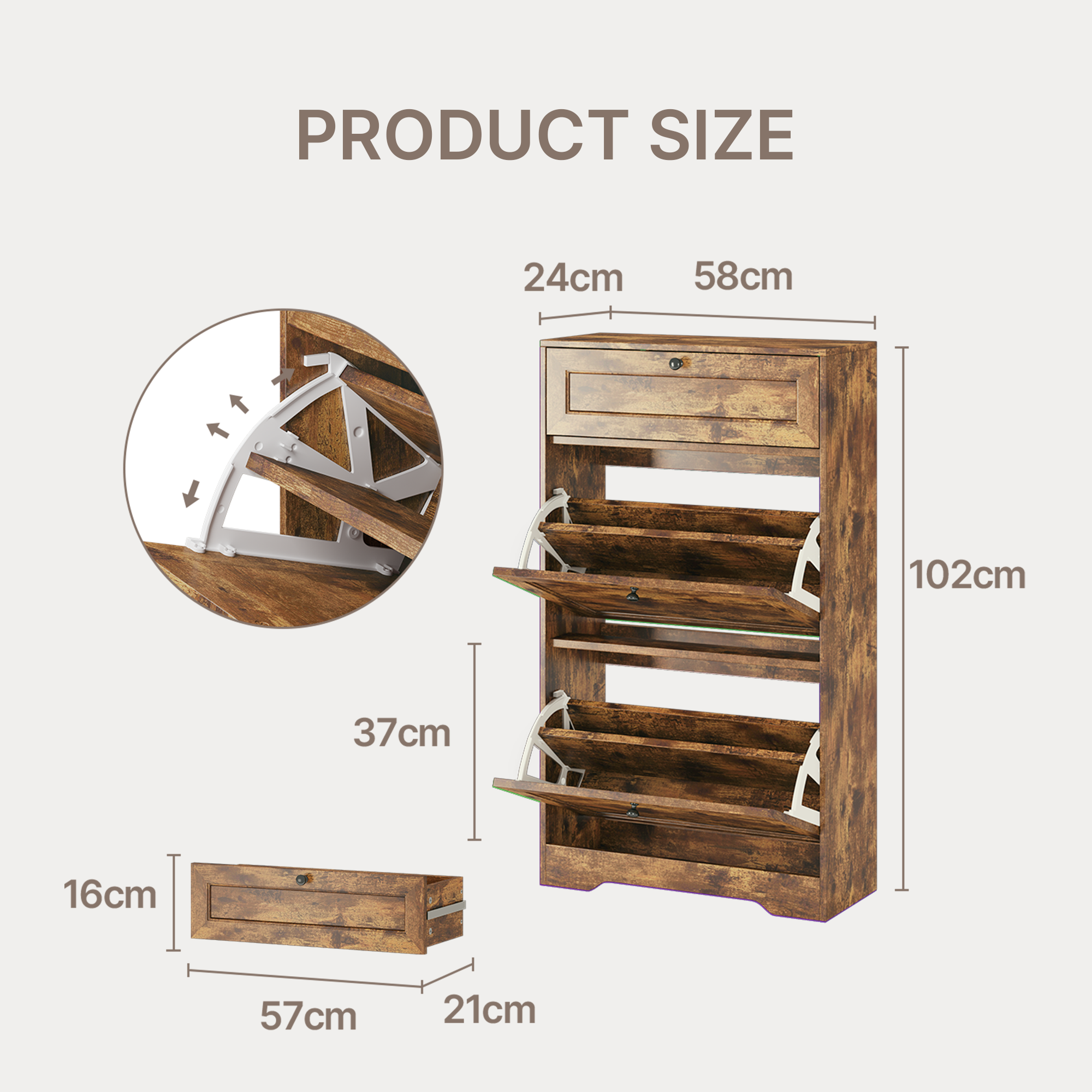 Bealife FS58 Schuhschrank mit 2 Kippfächern & Top- Schublade, Kippsicherung, höhenverstellbare Böden