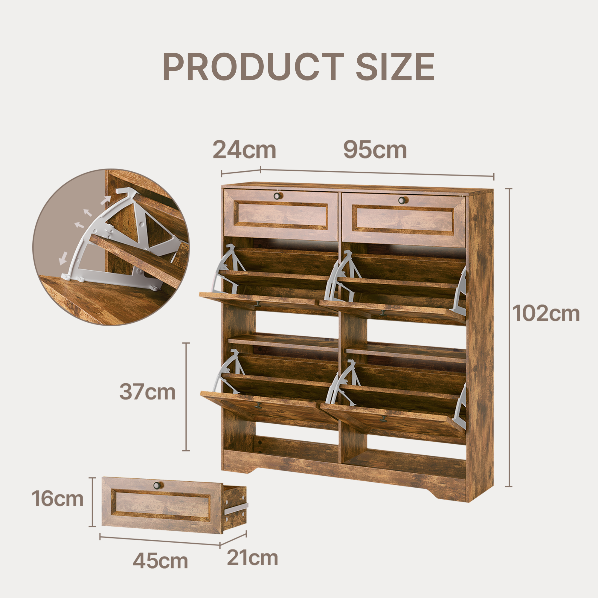 Bealife FS59 Schuhschrank mit 4 Kippfächern & 2 Schubladen, Kippsicherung und Höhenverstellbare Böden