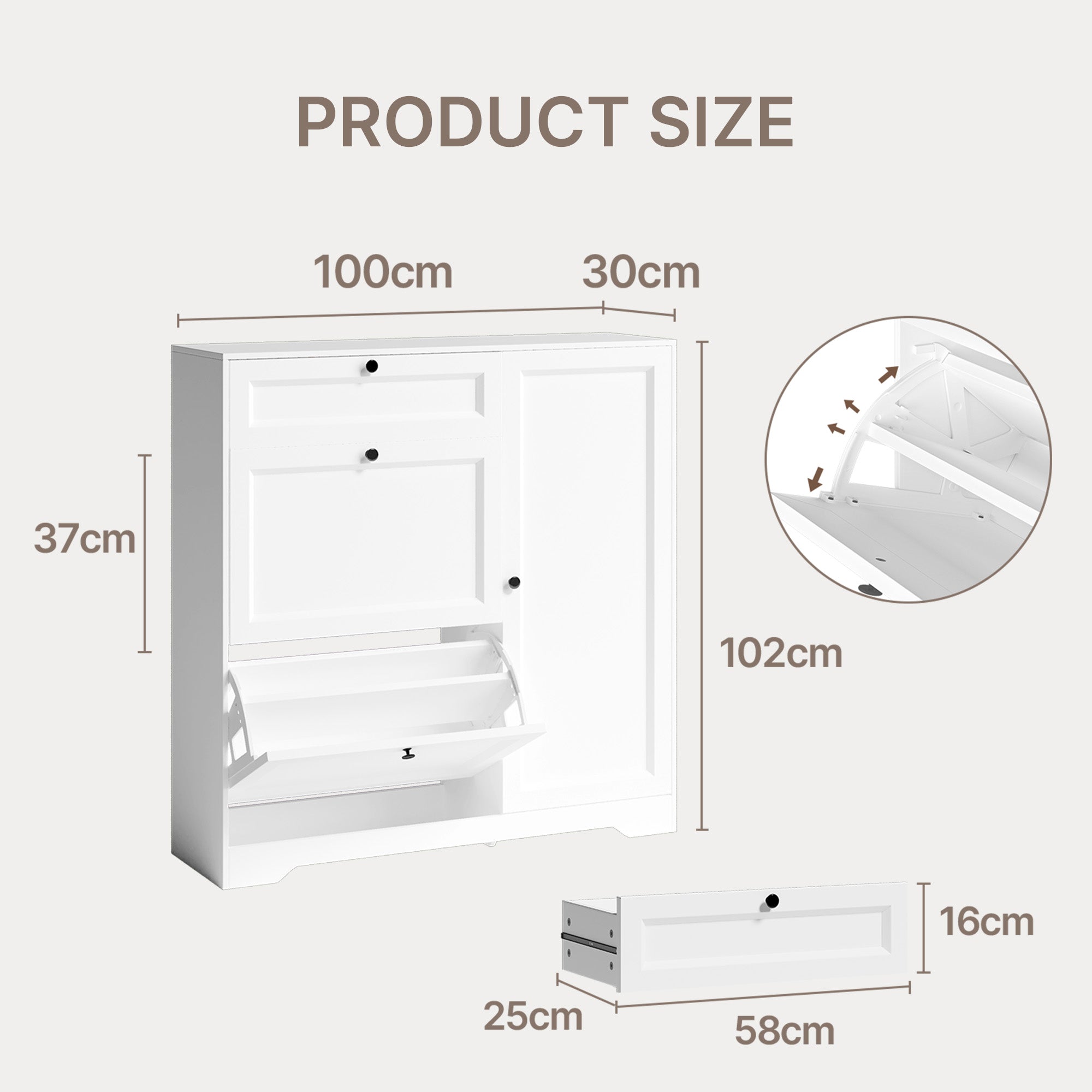 Bealife FS60 3-in-1 Schuhschrank mit 2 Klapptüren und 1 doppelstöckiger verstellbarer Schrank