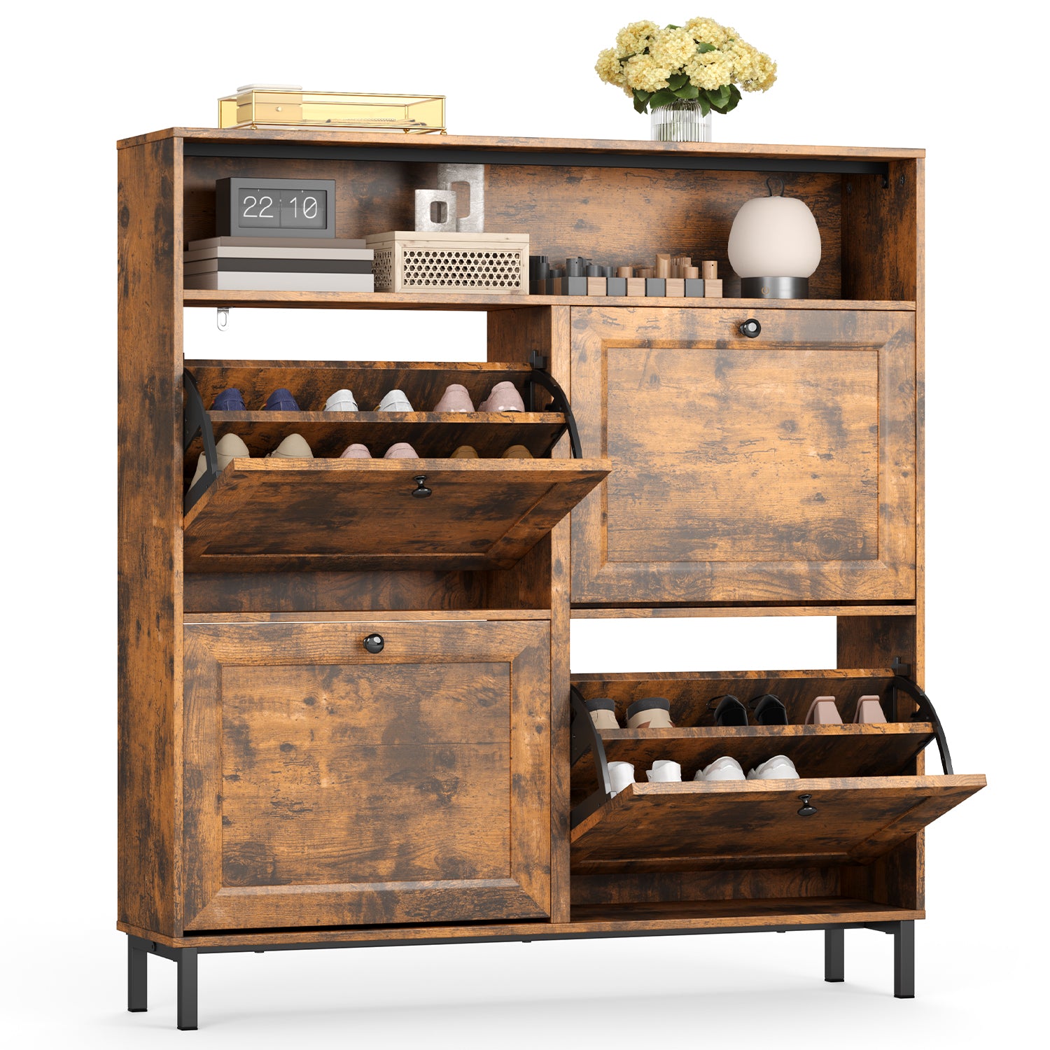 Bealife FS61 Schuhschrank mit 4 Klappen und offenem Ausstellungsfach