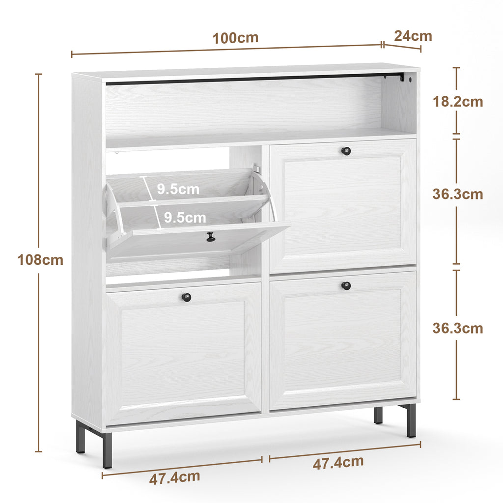 Bealife FS61 Schuhschrank mit 4 Klappen und offenem Ausstellungsfach