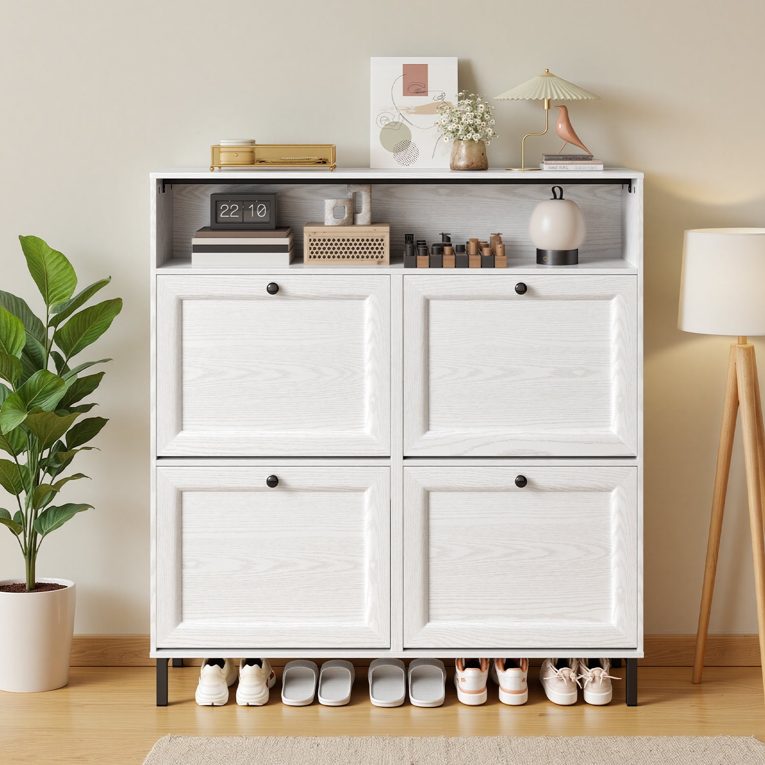 Bealife FS61 Schuhschrank mit 4 Klappen und offenem Ausstellungsfach