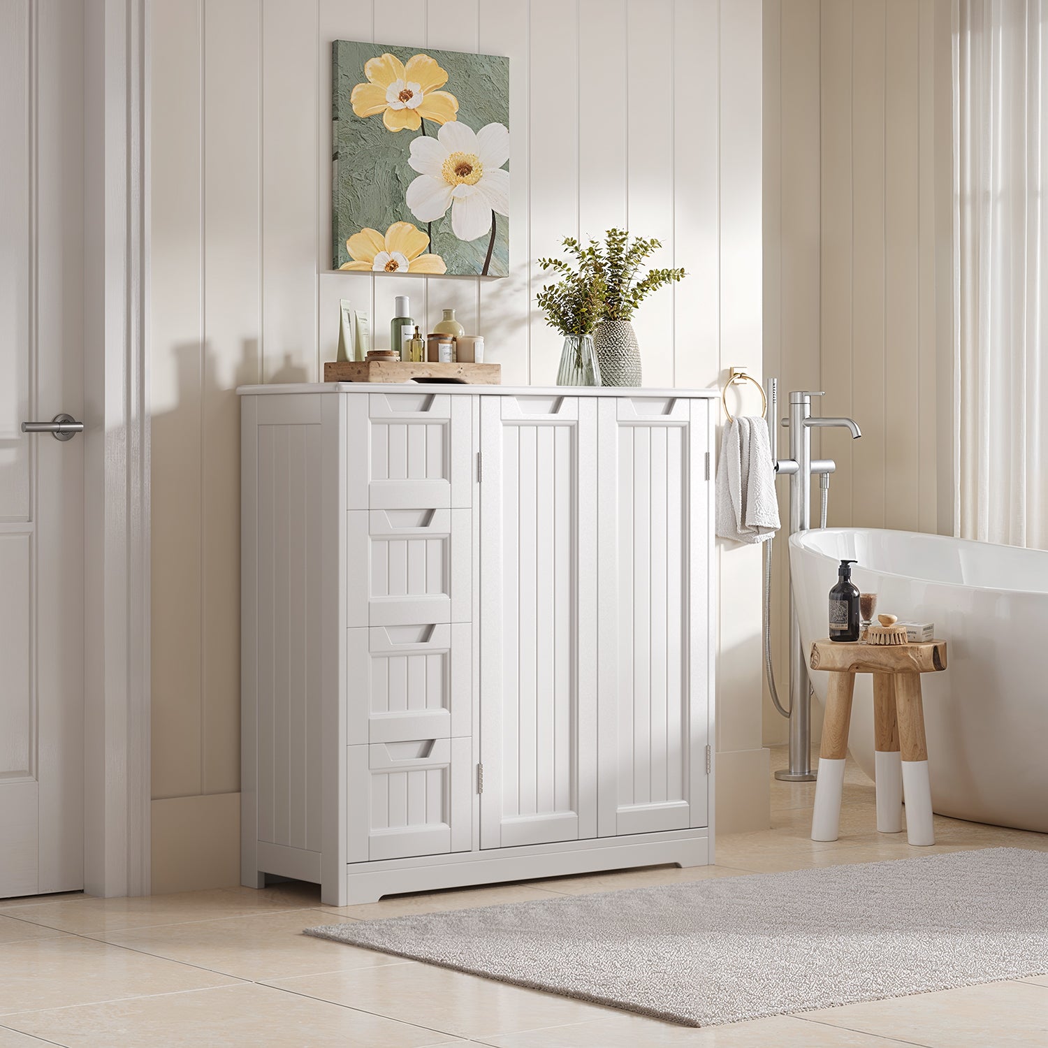 Bealife AP67 Badezimmerschrank 4 Schubladen und 2 Türen Höhenverstellbar