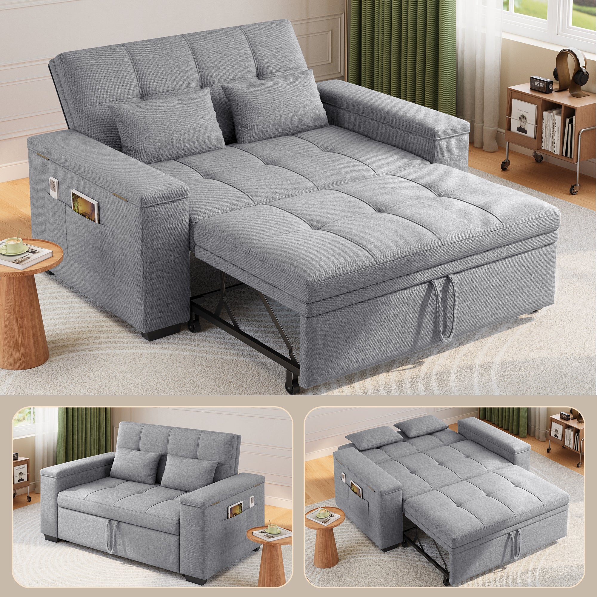 Bealife AR27 Schlafsofa, 3-in-1 Multifunktionssessel mit Liegefunktion & Kissen