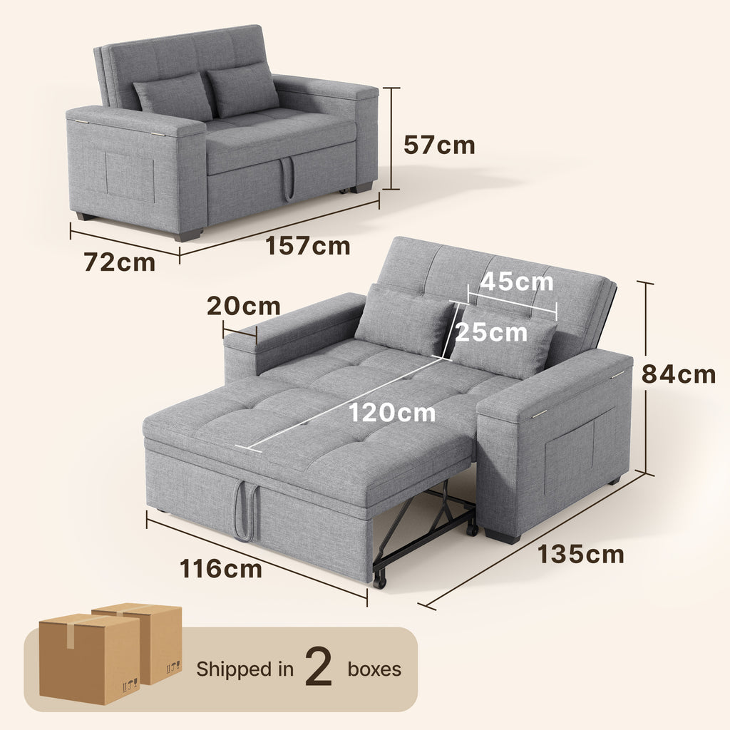 Bealife AR27 Schlafsofa, 3-in-1 Multifunktionssessel mit Liegefunktion & Kissen