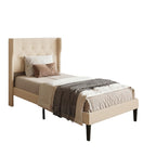 Bealife AF14 Polsterbett Einzelbett 90x200 cm, Modernes Stoffbett mit Wingback-Kopfteil & Lattenrost