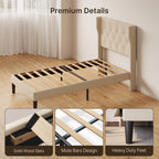 Bealife AF14 Polsterbett Einzelbett 90x200 cm, Modernes Stoffbett mit Wingback-Kopfteil & Lattenrost