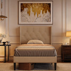 Bealife AF14 Polsterbett Einzelbett 90x200 cm, Modernes Stoffbett mit Wingback-Kopfteil & Lattenrost