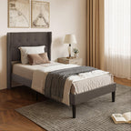 Bealife AF14 Polsterbett Einzelbett 90x200 cm, Modernes Stoffbett mit Wingback-Kopfteil & Lattenrost