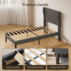 Bealife AF14 Polsterbett Einzelbett 90x200 cm, Modernes Stoffbett mit Wingback-Kopfteil & Lattenrost