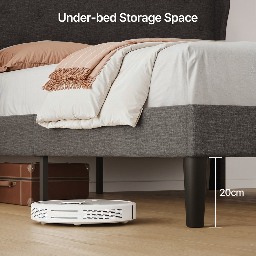 Bealife AF14 Polsterbett Einzelbett 90x200 cm, Modernes Stoffbett mit Wingback-Kopfteil & Lattenrost