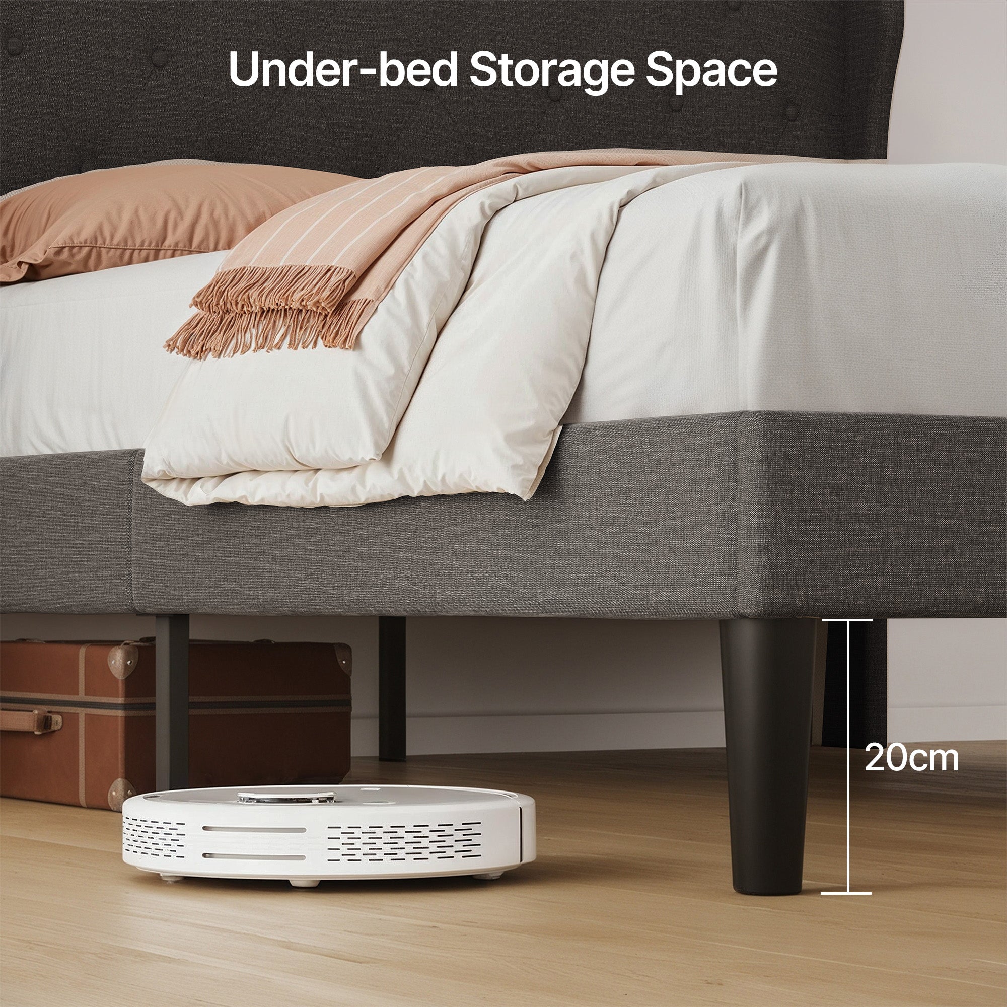 Bealife AF14 Polsterbett Einzelbett 90x200 cm, Modernes Stoffbett mit Wingback-Kopfteil & Lattenrost