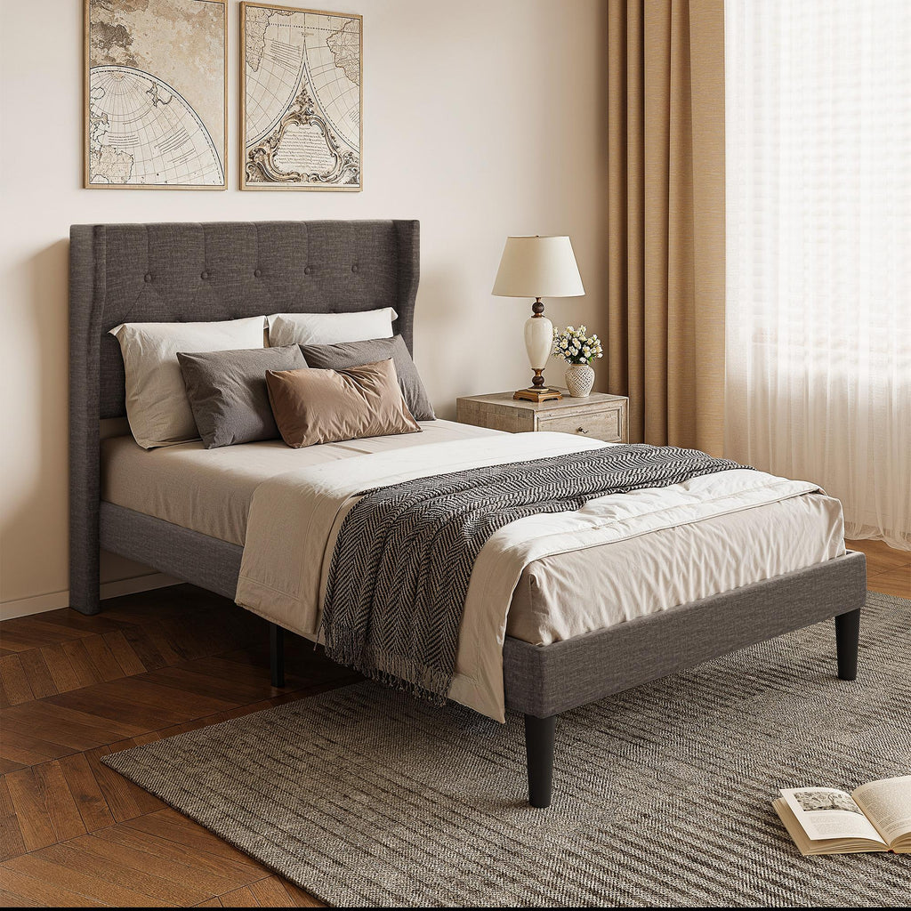Bealife AF15 Komfort Einzelbett 120x200 cm, Polsterbett mit Wingback-Kopfteil und stabilem Lattenrost