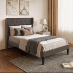 Bealife AF15 Komfort Einzelbett 120x200 cm, Polsterbett mit Wingback-Kopfteil und stabilem Lattenrost