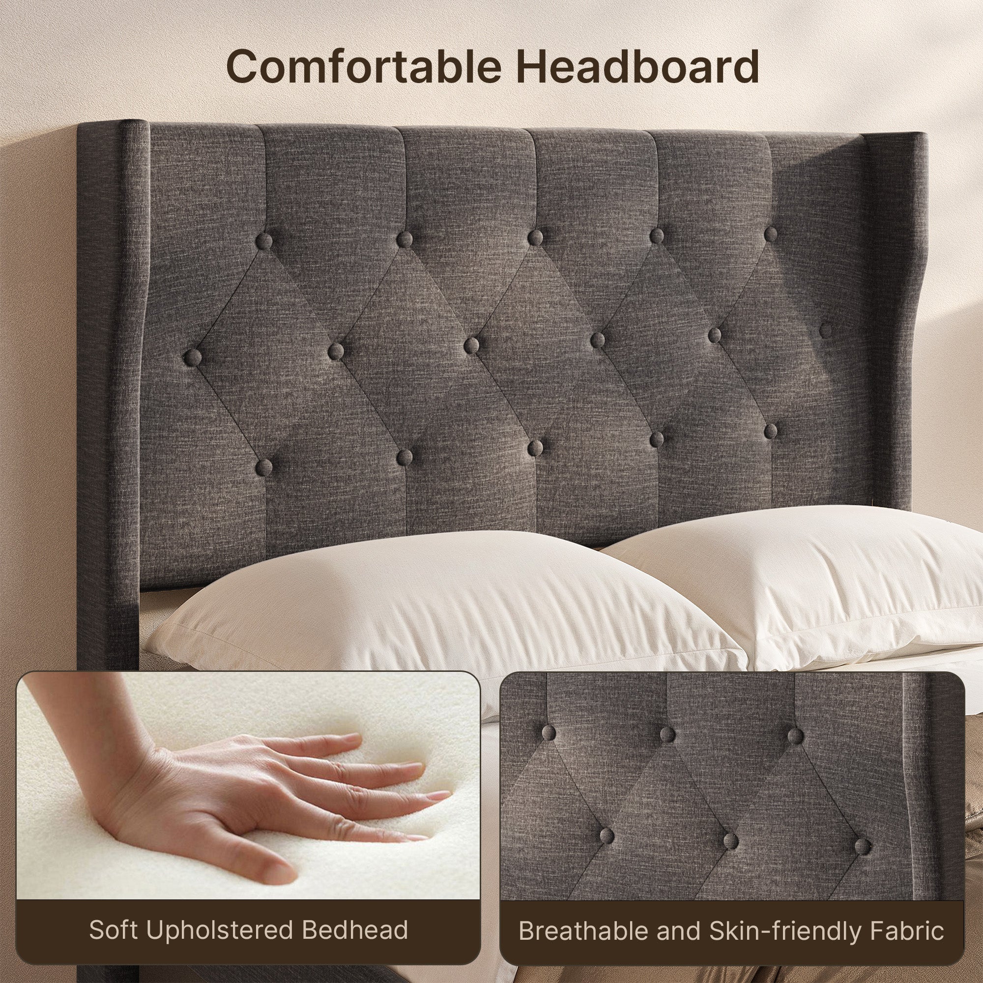 Bealife AF15 Komfort Einzelbett 120x200 cm, Polsterbett mit Wingback-Kopfteil und stabilem Lattenrost