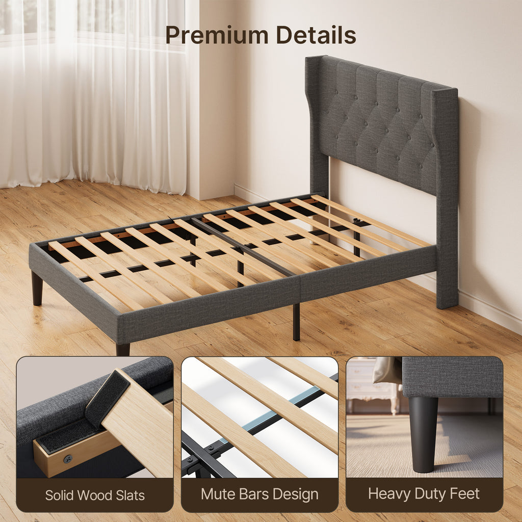 Bealife AF15 Komfort Einzelbett 120x200 cm, Polsterbett mit Wingback-Kopfteil und stabilem Lattenrost