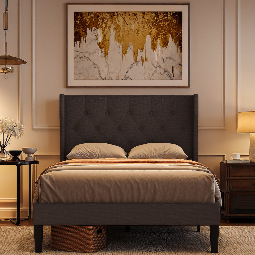 Bealife AF15 Komfort Einzelbett 120x200 cm, Polsterbett mit Wingback-Kopfteil und stabilem Lattenrost
