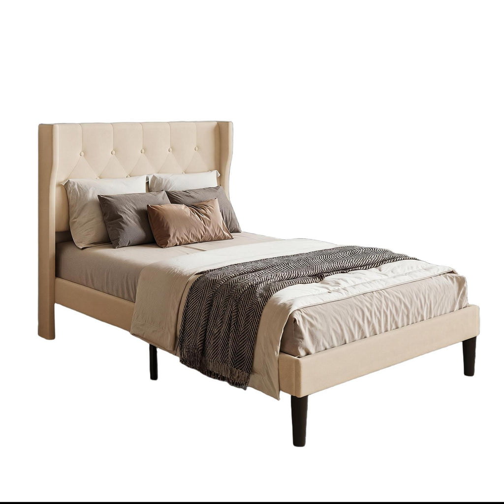 Bealife AF15 Komfort Einzelbett 120x200 cm, Polsterbett mit Wingback-Kopfteil und stabilem Lattenrost