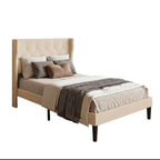 Bealife AF15 Komfort Einzelbett 120x200 cm, Polsterbett mit Wingback-Kopfteil und stabilem Lattenrost