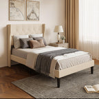 Bealife AF15 Komfort Einzelbett 120x200 cm, Polsterbett mit Wingback-Kopfteil und stabilem Lattenrost