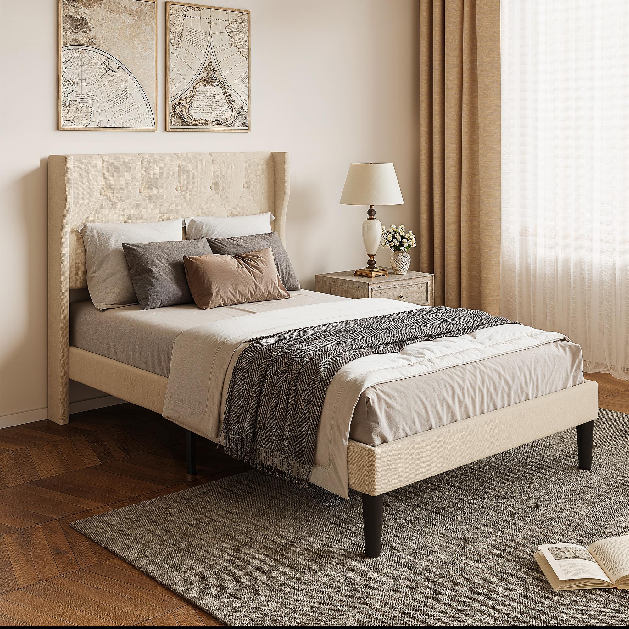 Bealife AF15 Komfort Einzelbett 120x200 cm, Polsterbett mit Wingback-Kopfteil und stabilem Lattenrost