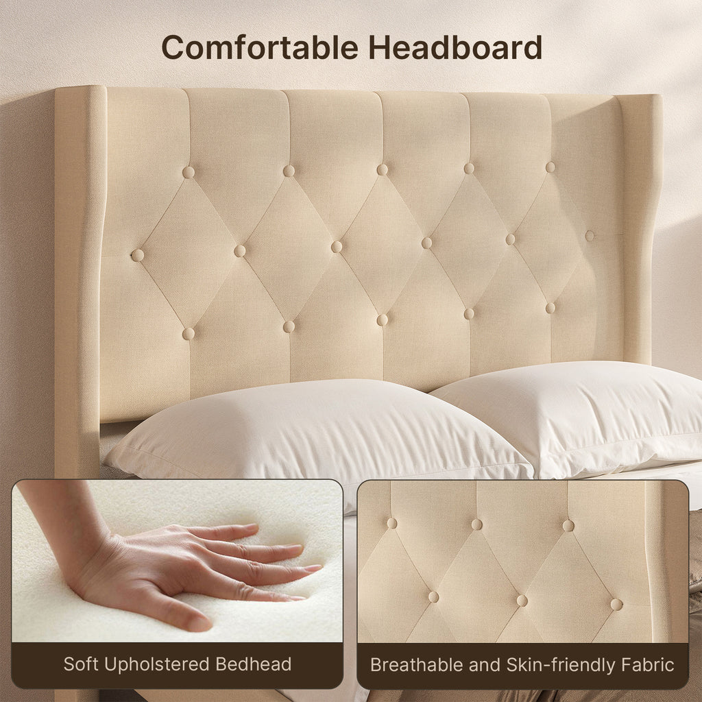 Bealife AF15 Komfort Einzelbett 120x200 cm, Polsterbett mit Wingback-Kopfteil und stabilem Lattenrost
