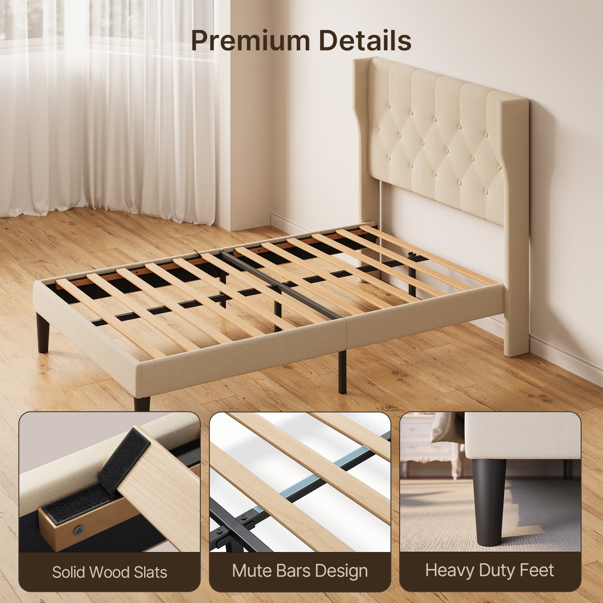 Bealife AF15 Komfort Einzelbett 120x200 cm, Polsterbett mit Wingback-Kopfteil und stabilem Lattenrost