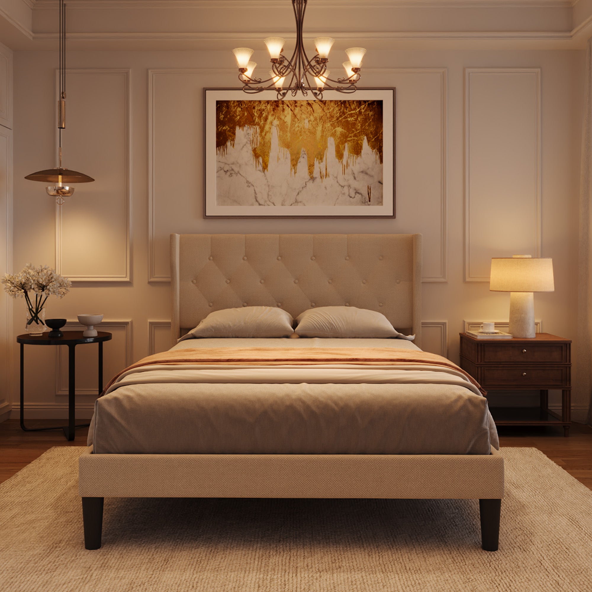 Bealife AF15 Komfort Einzelbett 120x200 cm, Polsterbett mit Wingback-Kopfteil und stabilem Lattenrost