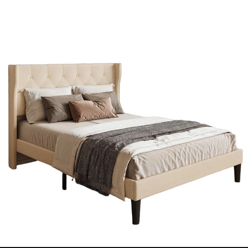 Bealife AF16 Gepolstertes Französisches Bett 140×200 cm, Zwischengröß Einzelbett mit Wingback-Kopfteil & Lattenrost