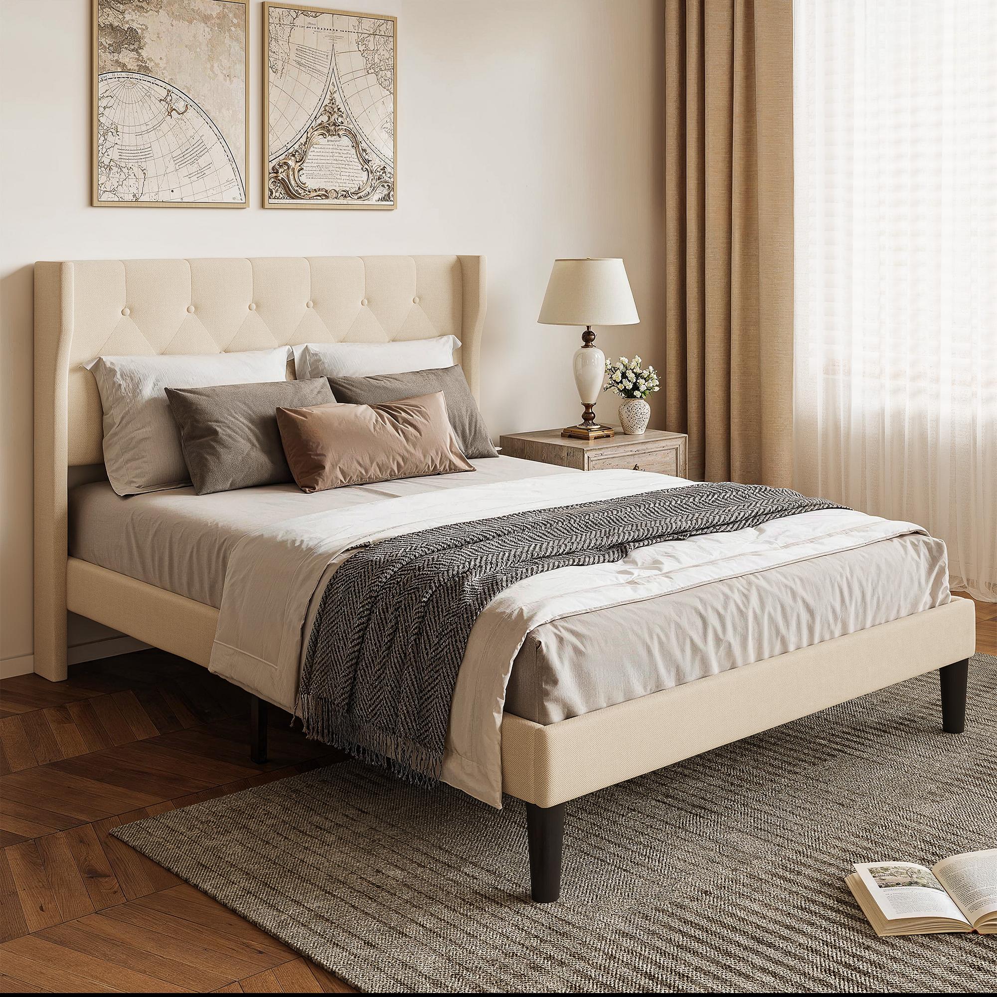 Bealife AF16 Gepolstertes Französisches Bett 140×200 cm, Zwischengröß Einzelbett mit Wingback-Kopfteil & Lattenrost
