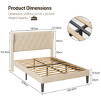 Bealife AF16 Gepolstertes Französisches Bett 140×200 cm, Zwischengröß Einzelbett mit Wingback-Kopfteil & Lattenrost