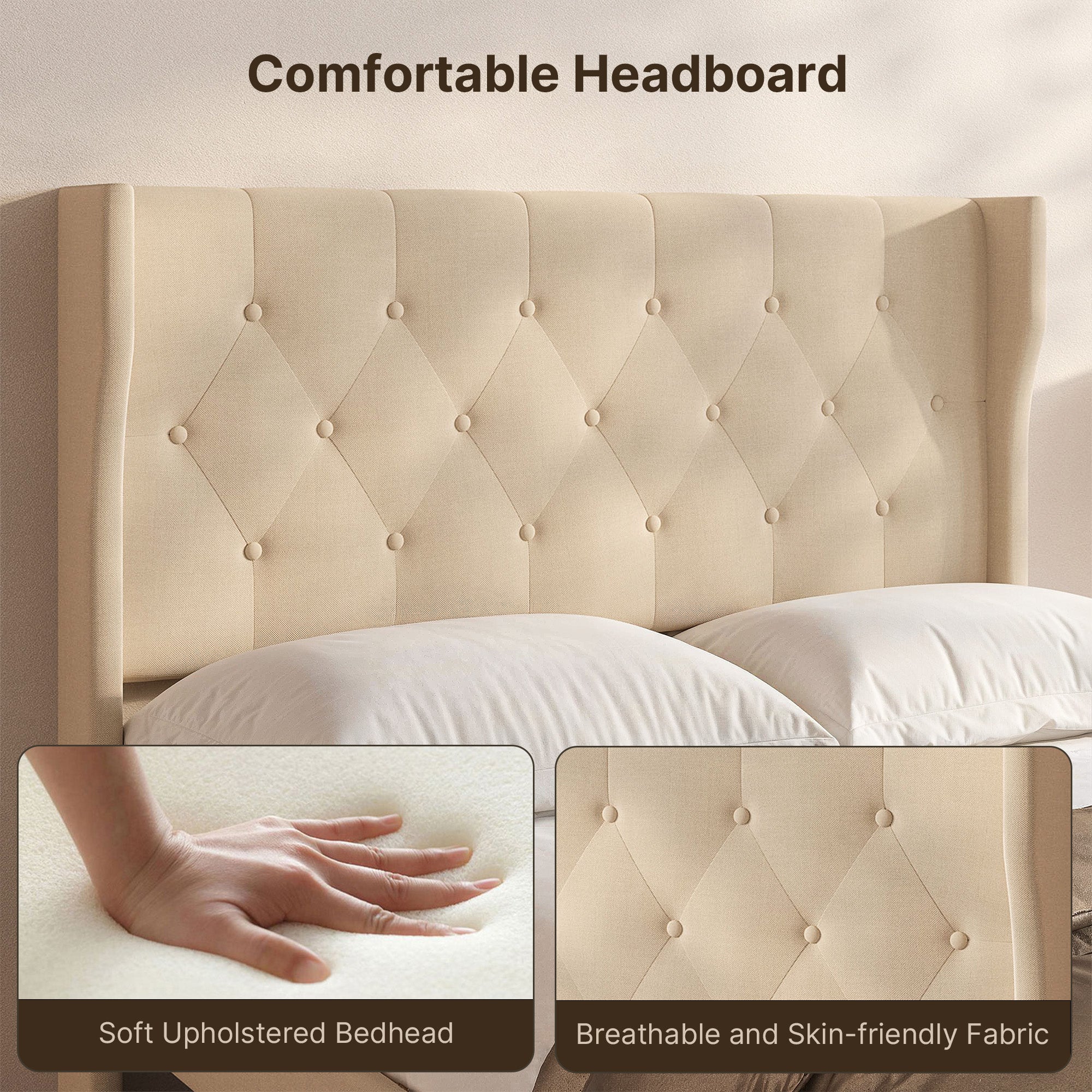 Bealife AF16 Gepolstertes Französisches Bett 140×200 cm, Zwischengröß Einzelbett mit Wingback-Kopfteil & Lattenrost