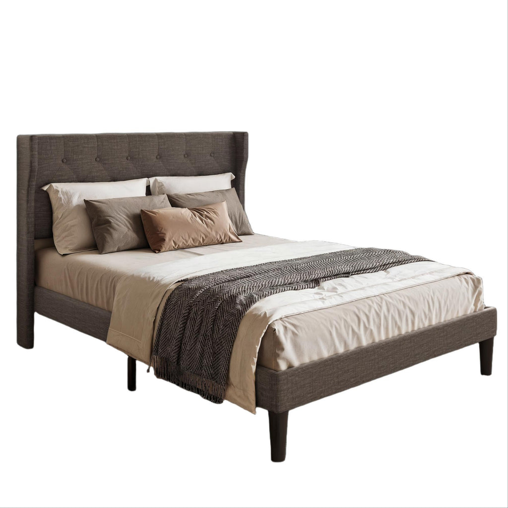 Bealife AF16 Gepolstertes Französisches Bett 140×200 cm, Zwischengröß Einzelbett mit Wingback-Kopfteil & Lattenrost