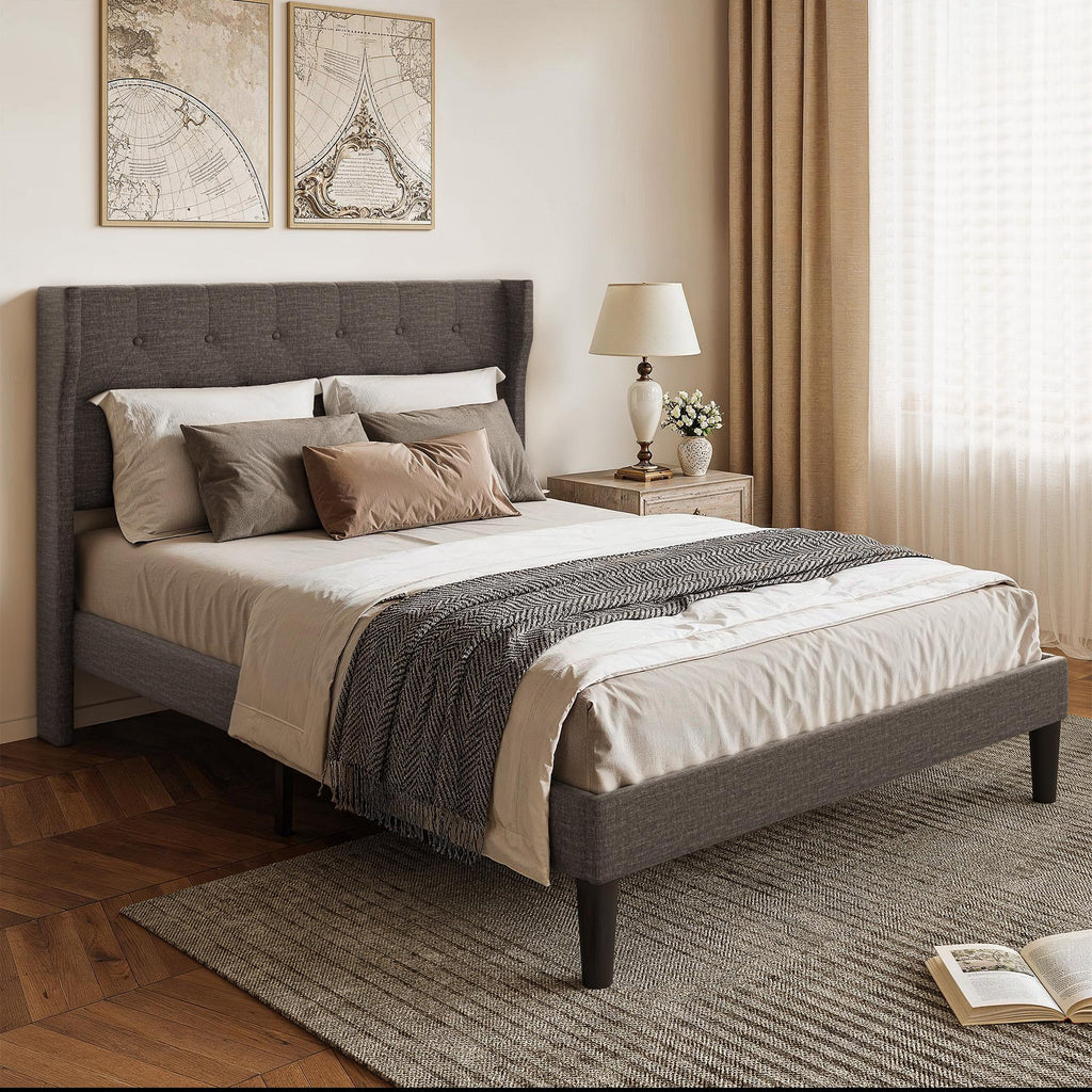 Bealife AF16 Gepolstertes Französisches Bett 140×200 cm, Zwischengröß Einzelbett mit Wingback-Kopfteil & Lattenrost