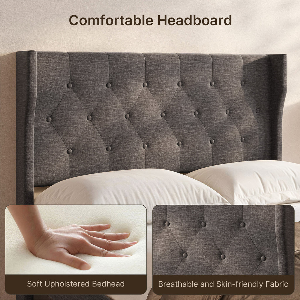 Bealife AF16 Gepolstertes Französisches Bett 140×200 cm, Zwischengröß Einzelbett mit Wingback-Kopfteil & Lattenrost