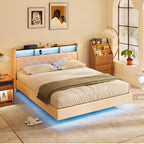 Bealife AF19 Polsterbett 160x200 cm, Queen-size Doppelbett mit Metall-Bettgestell und Kopfteil mit Stauraum