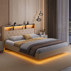 Bealife AF19 Polsterbett 160x200 cm, Queen-size Doppelbett mit Metall-Bettgestell und Kopfteil mit Stauraum