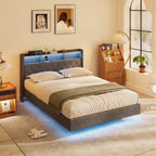 Bealife AF19 Gepolstertes Französisches Doppelbett 140×200 cm, LED-Beleuchtung Metall Bettgestell und Kopfteil mit Stauraum