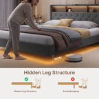 Bealife AF19 Polsterbett 160x200 cm, Queen-size Doppelbett mit Metall-Bettgestell und Kopfteil mit Stauraum