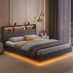Bealife AF19 Polsterbett 160x200 cm, Queen-size Doppelbett mit Metall-Bettgestell und Kopfteil mit Stauraum
