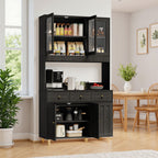 Bealife AP05 Küchenbuffet mit Acryl-Sichtfenster & LED-Beleuchtung 100×38×181 cm, Vitrinen Hochschrank mit verstellbaren Regalen für Ess- & Wohnzimmer