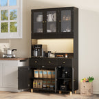 Bealife AP05 Küchenbuffet mit Acryl-Sichtfenster & LED-Beleuchtung 100×38×181 cm, Vitrinen Hochschrank mit verstellbaren Regalen für Ess- & Wohnzimmer