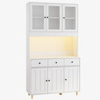 Bealife AP05 Küchenbuffet mit Acryl-Sichtfenster & LED-Beleuchtung 100×38×181 cm, Vitrinen Hochschrank mit verstellbaren Regalen für Ess- & Wohnzimmer