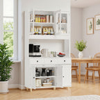 Bealife AP05 Küchenbuffet mit Acryl-Sichtfenster & LED-Beleuchtung 100×38×181 cm, Vitrinen Hochschrank mit verstellbaren Regalen für Ess- & Wohnzimmer