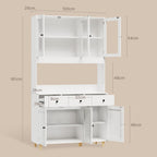 Bealife AP05 Küchenbuffet mit Acryl-Sichtfenster & LED-Beleuchtung 100×38×181 cm, Vitrinen Hochschrank mit verstellbaren Regalen für Ess- & Wohnzimmer