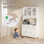 Bealife AP05 Küchenbuffet mit Acryl-Sichtfenster & LED-Beleuchtung 100×38×181 cm, Vitrinen Hochschrank mit verstellbaren Regalen für Ess- & Wohnzimmer