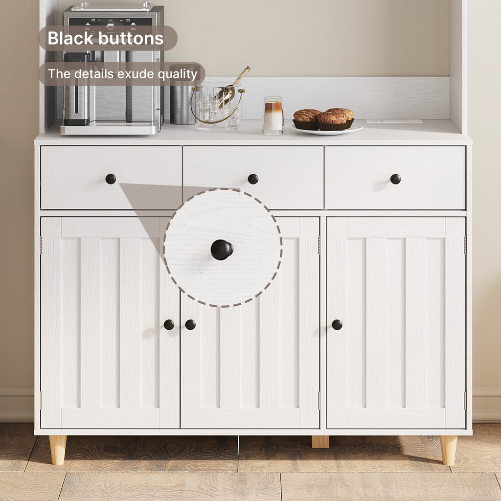 Bealife AP05 Küchenbuffet mit Acryl-Sichtfenster & LED-Beleuchtung 100×38×181 cm, Vitrinen Hochschrank mit verstellbaren Regalen für Ess- & Wohnzimmer